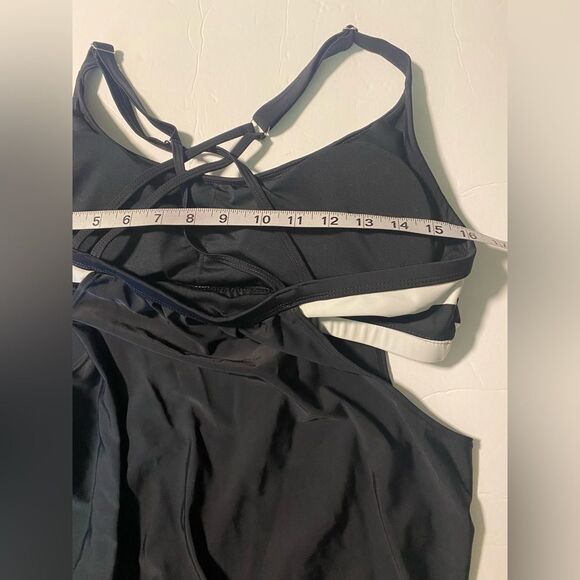 Womans tankini swim top Stripes Lined Bathing Suit flattering black L - Picture 5 of 7